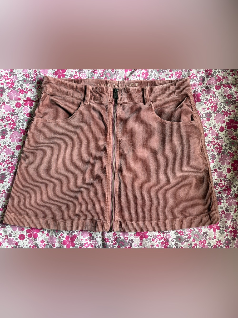 American Eagle Outfitters Corduroy Zip-Front Mini Skirt in Dusty Rose
